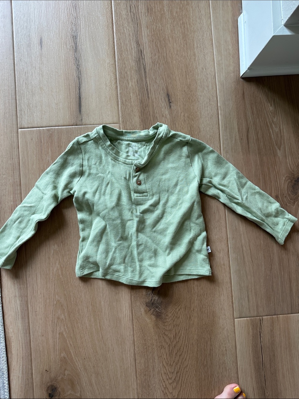 The Honest Company Light Green Waffle Henley Long-Sleeve Top